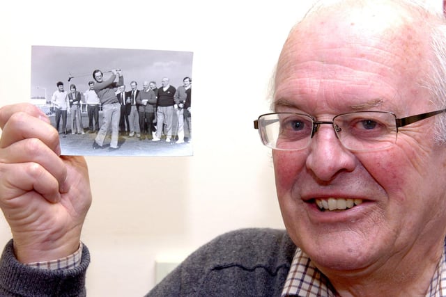 Edward Bunting holds a picture of himself from during his time as captain of Seaton Carew Golf Club in the 1970s.