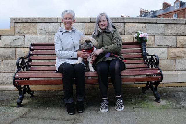 Margaret and Alex Carter with their dog Lola at the Headland.