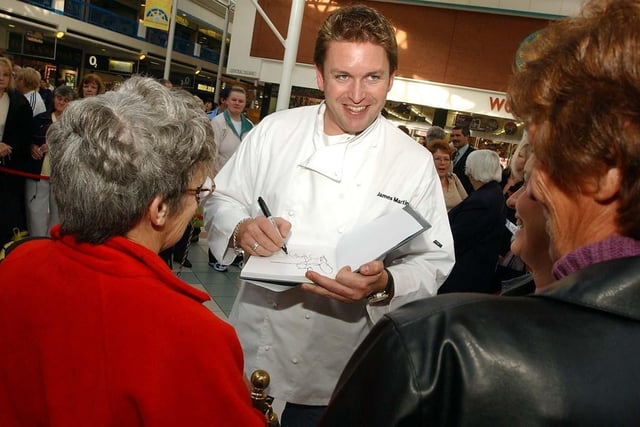 TV chef, James Martin, demonstrates his cooking skills at Middleton Grange Shopping Centre in 2003.