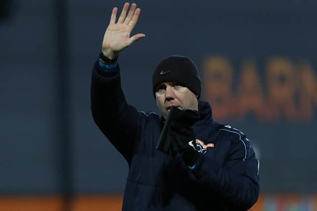 Dave Challinor manager of Hartlepool United waving during the Vanarama National League match between Barnet and Hartlepool United at The Hive, Edgware. (Credit: Jacques Feeney | MI News)