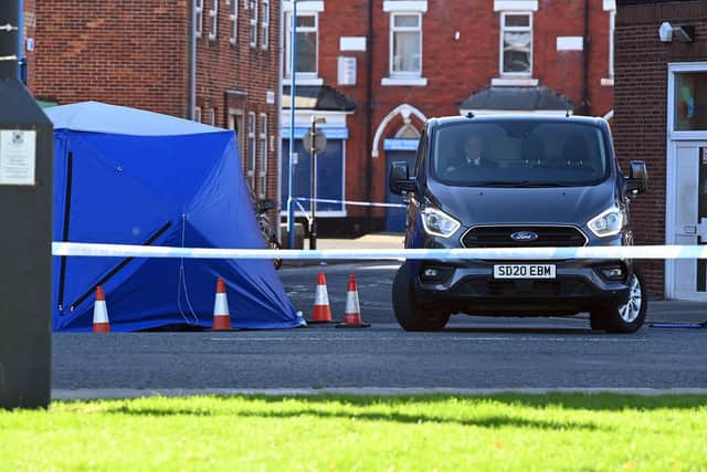 A police tent and tape in Raby Road, Hartlepool, following the death of Terrence Carney on Sunday. Picture by FRANK REID