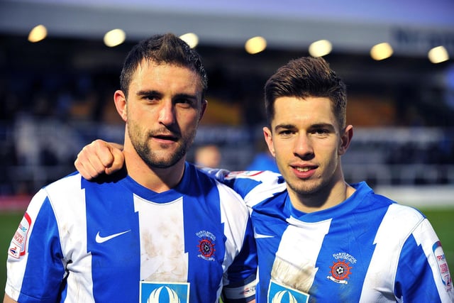Goal scorers Peter Hartley and James Poole at the end of the game.