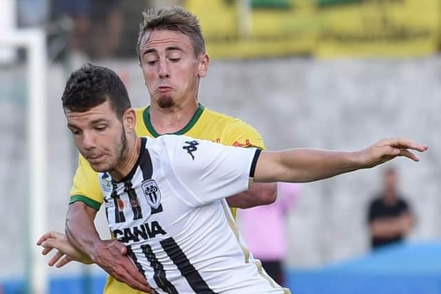 Multiple reports suggest Hartlepool United's trialist in the pre-season friendly win over Middlesbrough was former Angers midfielder Anthony Gomez-Mancini pictured with Nantes' French midfielder Valentin Rongier during a friendly football match between Angers SCO and Nantes FC at la Rudeliere stadium, 2018. (SEBASTIEN SALOM GOMIS/AFP via Getty Images)