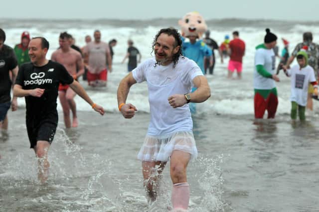 Charity dippers taking part in the 2021 Hartlepool Round Table Boxing Day dip Seaton Carew. Picture by FRANK REID