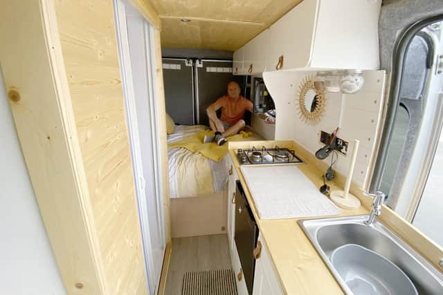 Alan inside the completed campervan. Picture by FRANK REID