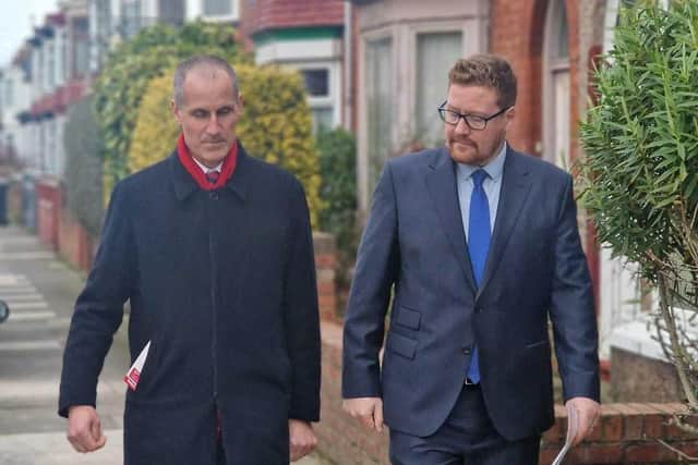 Shadow business minister Bill Esterson, left, with Jonathan Brash in Hartlepool.