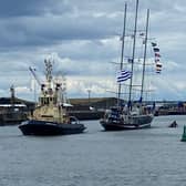 A tall ship arrives in Hartlepool on Wednesday afternoon.