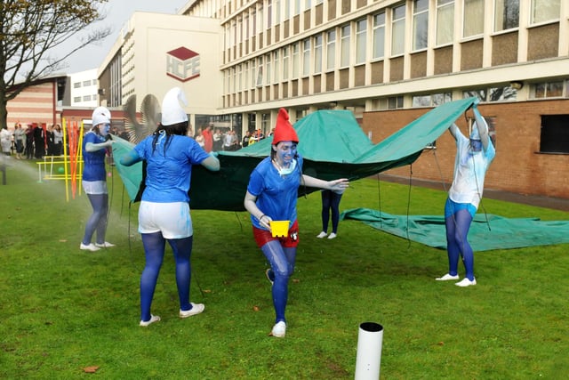 Staff and students from Hartlepool Further Education College held a Children in Need obstacle course as their fundraiser in 2010.