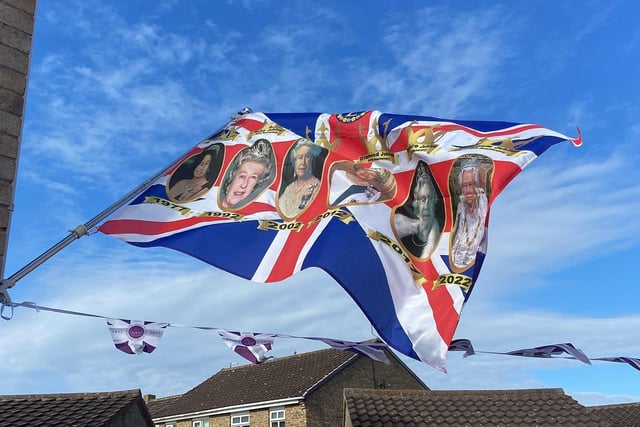 A celebratory Union Flag flies in Mildenhall Close during the Queens Jubilee celebrations.