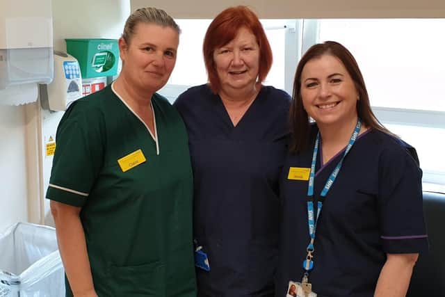 Left to right: Nursing associate Claire Murphy, continence nurse Lynne Kitching and lead specialist nurse colposcopist Nicola Anderson.