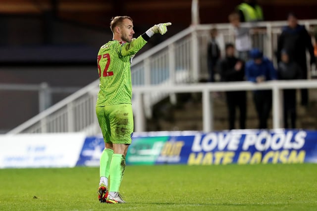 Cairns was brought in on an emergency loan deal for the FA Cup second round tie with Harrogate Town. Pools tried to bring the goalkeeper back to the club in January before he opted for a move to Salford City. (Credit: Mark Fletcher | MI News)