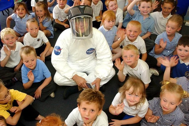 Head teacher Barry Lennard dressed as Neil Armstrong for a space day at Barnard Grove Primary School in 2006.