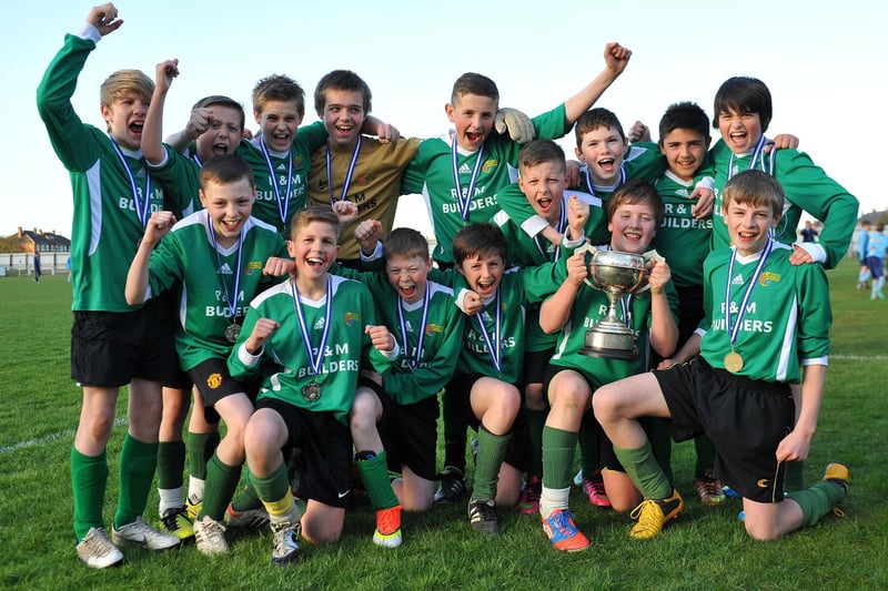 Manor College celebrate winning the final of the Hartlepool Schools' Association Year 8 football cup in 2013.