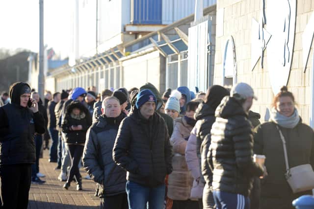 Hartlepool United fans queue for FA Cup tickets when they went on general sale.