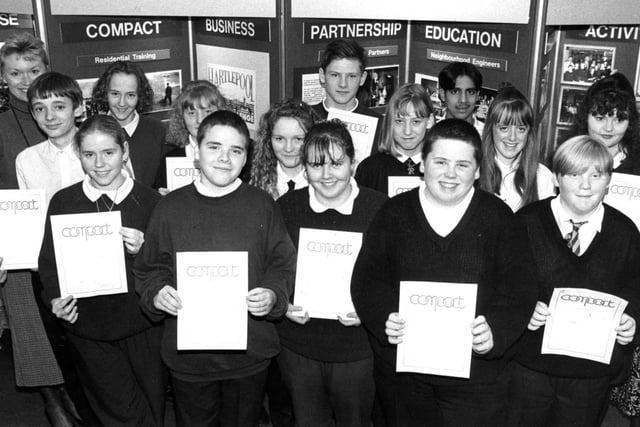 Pupils earn Cleveland Compact on Target certificates in 1994.