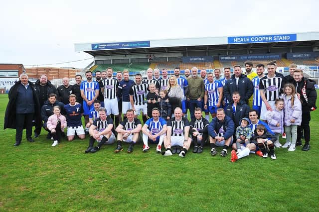The former Hartlepool United players and legends following the Gemma Lee charity match at the Suit Direct Stadium. Picture by FRANK REID