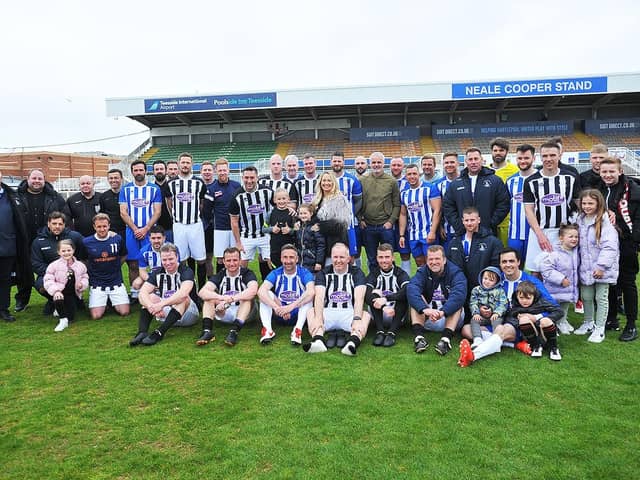 The former Hartlepool United players and legends following the Gemma Lee charity match at the Suit Direct Stadium. Picture by FRANK REID