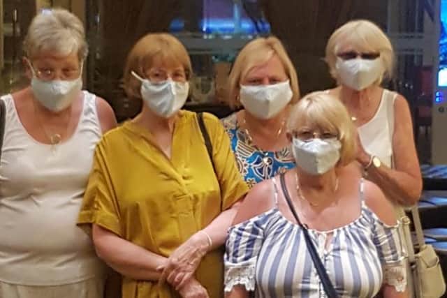 Ellen Ashley, Kathleen Bell, Joan Holland, Joan Balderson and Patsy Short, front, are worried they will be struck in Thailand due to the coronavirus crisis. Photo with courtesy of Joan Holland.