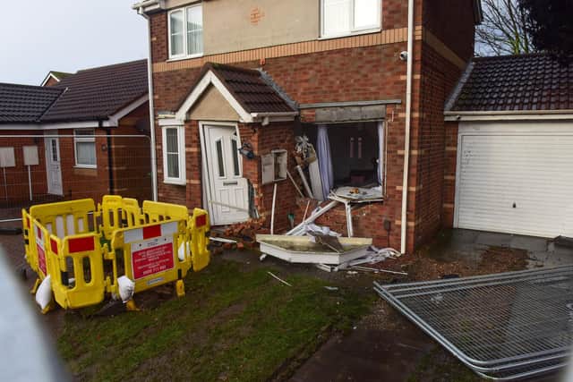 The front of a house was badly damaged in the January incident./Photo: Kevin Brady