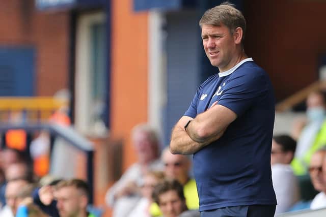 Hartlepool manager, Dave Challinor   during the Vanarama National League match between Stockport County and Hartlepool United at the Edgeley Park Stadium, Stockport on Sunday 13th June 2021. (Credit: Mark Fletcher | MI News)
