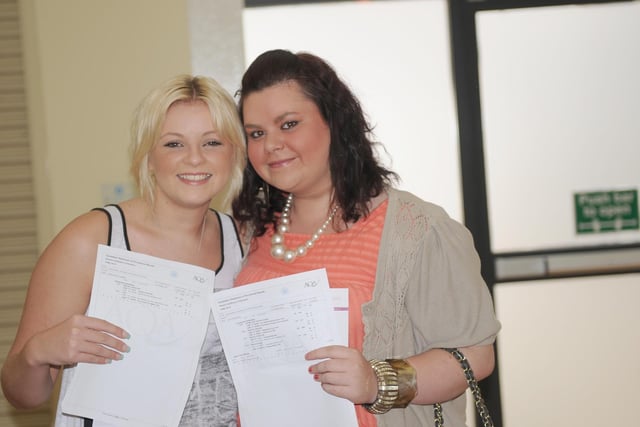 Demi Steadman (left) and Julie Drysdale pictured with their exam results in 2010.