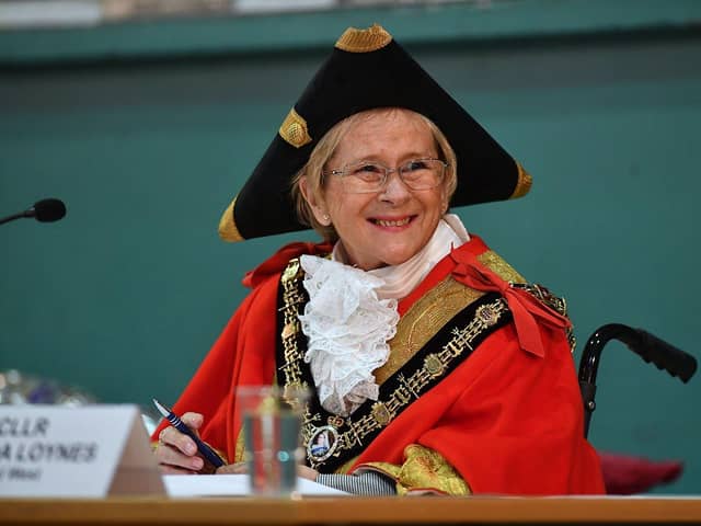 The Mayor of Hartlepool, Cllr Brenda Loynes, who represents the Rural West ward, attending the Hartlepool Borough Council meeting in the Borough Hall. Picture by FRANK REID