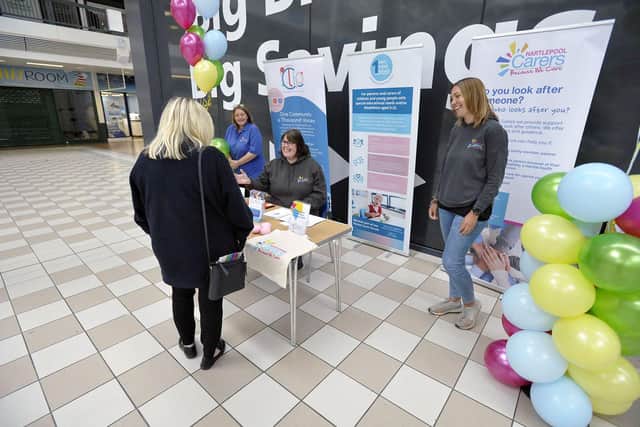 The Hartlepool Carers information desk in Middleton Grange Shopping Centre where people could find out more about the card. Picture by FRANK REID