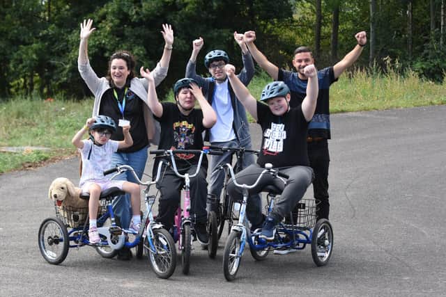 Members of Hartlepool Community Led Inclusion Partnership (CLIP) trying out the new disabled bikes that Hartlepool Borough Council has secured at Summerhill Park.