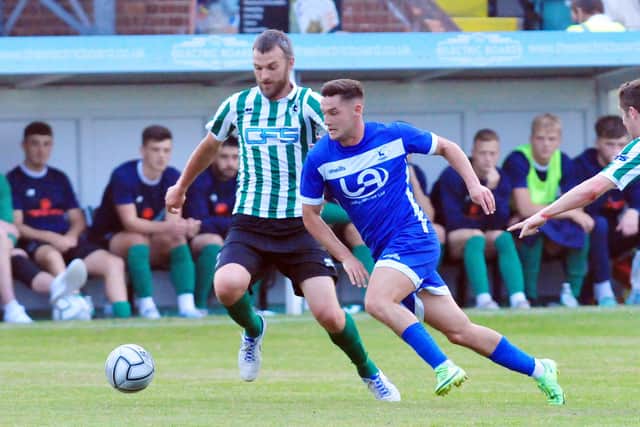Luke Molyneux. Action from Blyth Spartans v HUFC pre-season friendly. 27-07-2021. Picture by Bernadette Malcolmson