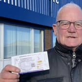 Hartlepool United supporter Jimmy Hanlon with his tickets. Picture by FRANK REID