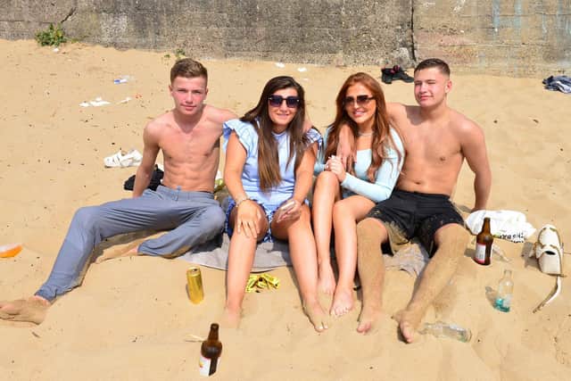 Friends, left to right, Alfie, Amy, Millie and Kyle taken at the Fish Sands, on the Headland, during June's sunshine. Picture by FRANK REID