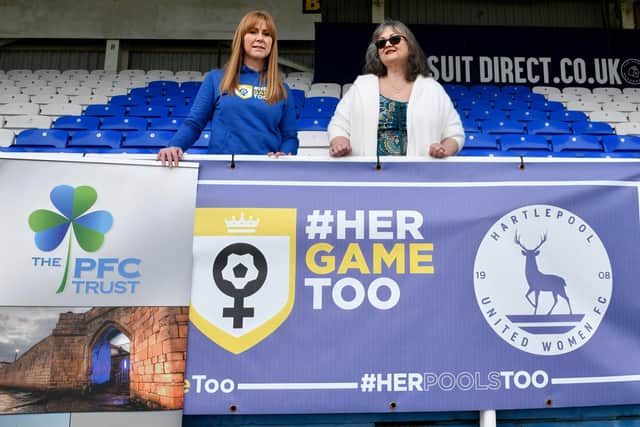 Her Game Too Hartlepool United ambassador Jill Simmonds (left) with PFC Trust founder Frances Connolly at the Suit Direct Stadium. Picture: PFC Trust