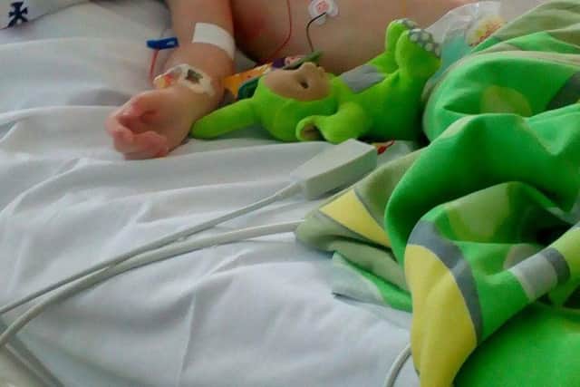 Kristin pictured after his open heart surgery two years ago.
