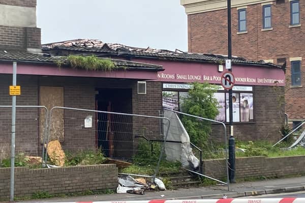 The former Engineers' Social Club, in Raby Road, Hartlepool, the day after a fire on April 30.