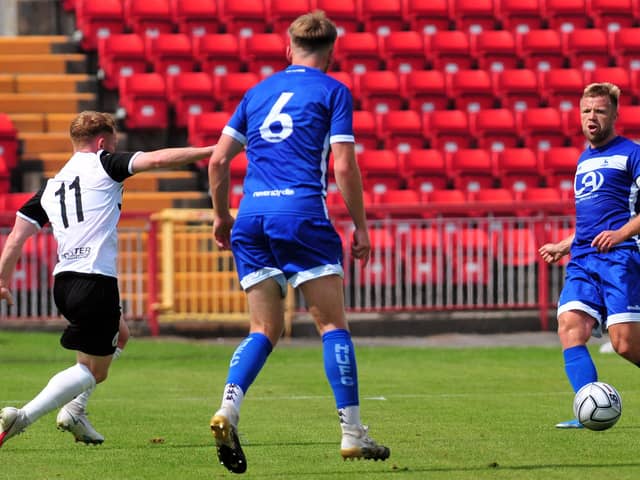 Nicky Featherstone in action during the Gateshead FC v HUFC game. Pre-season friendly. 24-07-2021. Picture by Bernadette Malcolmson