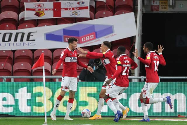 Marvin Johnson celebrates scoring Middlesbrough's winning goal against Nottingham Forest.