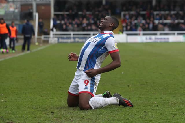 Josh Umerah was back amongst the goals for Hartlepool United against Northampton Town. (Photo: Mark Fletcher | MI News)