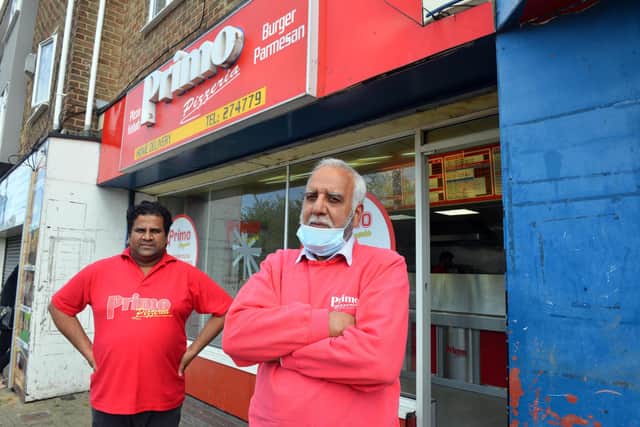 Primo Pizzeria owner Mubashar Ahmed and staff Sheeraz Ashraf following knife attack