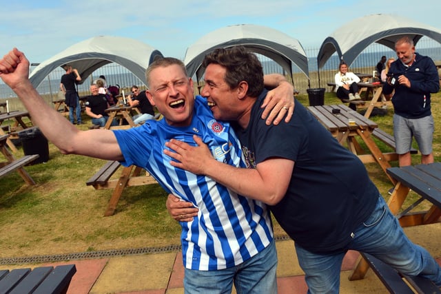Celebrations at Hornsey's as Hartlepool United win the 2021 National League Play-off Final.