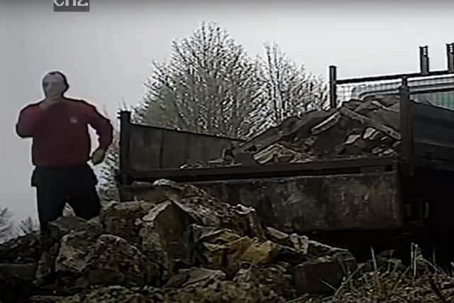 Durham County Council released this still from CCTV showing Steven Matthew Gillan dumping waste from a truck.