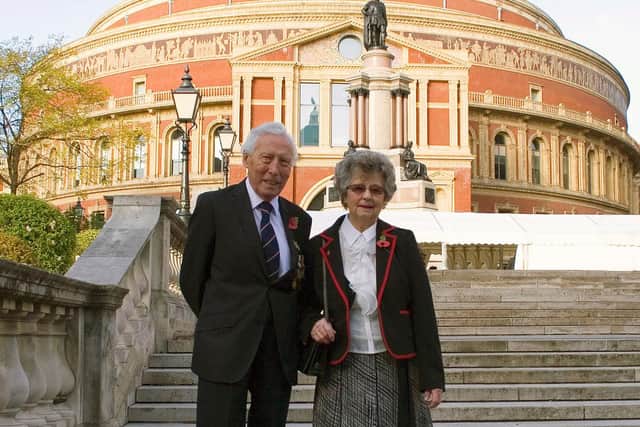 William and Kitty in front of Royal Albert Hall on Remembrance Day.