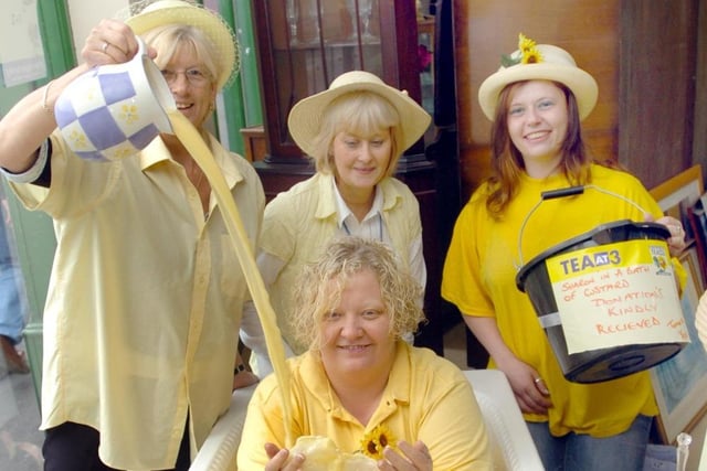 Bathing in custard at the Raby Road branch of Alice House Hospice in 2007.