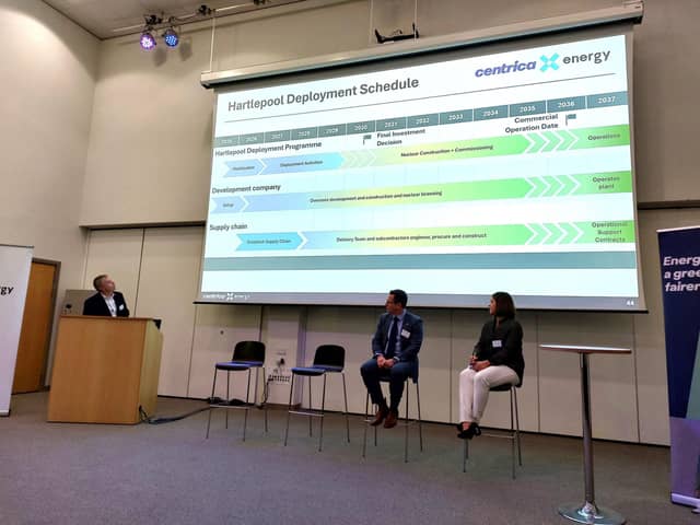 Denis O'Sullivan, of Centrica (left) outlined the next steps in the project to bring a new advanced modular reactor nuclear power station to Hartlepool, in a stakeholder event at Hartlepool College of Further Education last October.