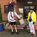 Darrel Slater (left) and Phil Holbrook pay a visit to Alice House Hospice which they raised money for in their 130-mile tandem ride during July.