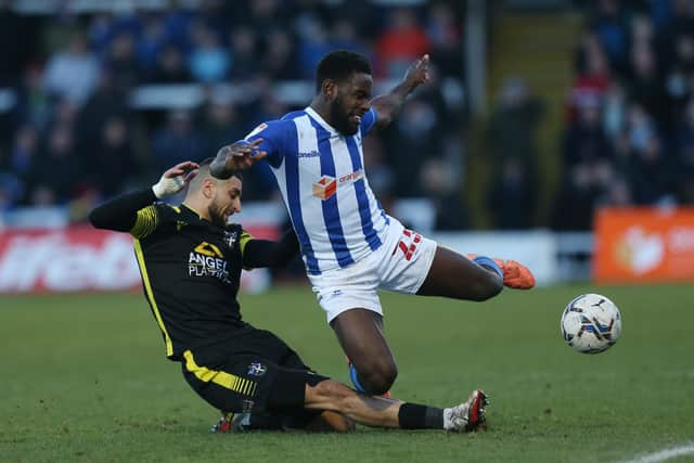 Zaine Francis-Angol made his first league appearance since November during Hartlepool United's 1-1 draw with Sutton United. (Credit: Mark Fletcher | MI News)