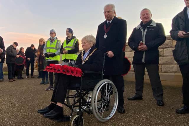 The Mayor of Hartlepool Councillor Brenda Loynes along with her husband and fellow councillor Dennis attending bombardment service. Picture by FRANK REID