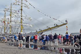 Visitors wave off the Bima Suci as it leaves the Victoria Dock on the last day of Hartlepool Tall Ships Races. Picture by BERNADETTE MALCOLMSON