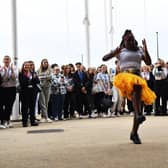 Dancer Georgina Mainoo entertains guests at the Hartlepool College of FE during Black History Month. Picture by FRANK REID