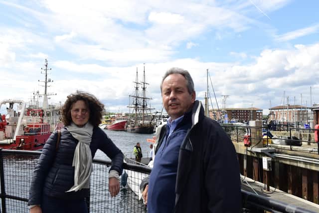Vanessa Mori (left) commercial director Sail Training International and race director Paul Bishop at Hartlepool marina during their visit.