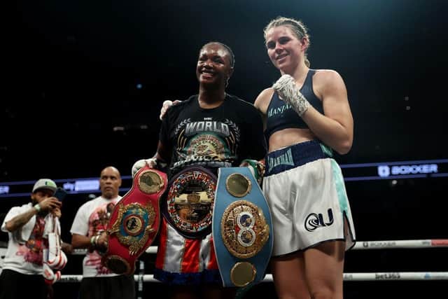 Savannah Marshall praised Claressa Shields after their undisputed middleweight bout at London's O2 Arena. (Photo by James Chance/Getty Images)